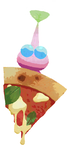 Lifelog artwork of a Winged Pizzeria Decor Pikmin with Pizza decor from Pikmin Bloom.