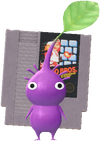 A Purple Special Decor Pikmin with Game Pak decor from Pikmin Bloom.