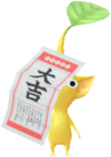 A Yellow Fortune Decor Pikmin with the great blessing fortune ("dai-kichi" 大吉)