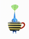 An animation of a Blue Pikmin with a Coffee Cup from Pikmin Bloom.