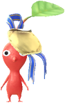 A Red Special Decor Pikmin with Present Sticker (Gold) decor from Pikmin Bloom.