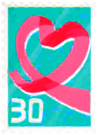 An event postcard stamp in Pikmin Bloom, for Valentine's 2023.