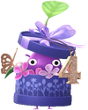 A Purple Special Decor Pikmin with 4th Anniversary Flower Box decor from Pikmin Bloom.