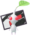 A White Special Decor Pikmin with Flower Card (Volume 2) decor from Pikmin Bloom.