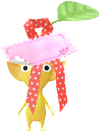 A Yellow Special Decor Pikmin with Valentine Sticker decor from Pikmin Bloom.