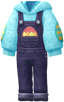 Blue easter-themed sweatshirt and overalls from Pikmin Bloom.