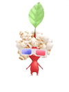 An animation of a Red Pikmin with a Popcorn Snack from Pikmin Bloom.