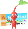 A Red Theme Park Decor Pikmin with Theme Park Ticket decor from Pikmin Bloom.