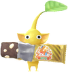 A Yellow Special Decor Pikmin with 4th Anniversary Snack decor from Pikmin Bloom.