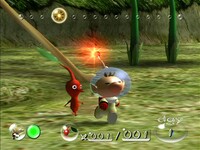 Captain Olimar and a single Red Pikmin in a prerelease version of Pikmin.