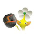 The icon for a Yellow Pikmin in the flower stage holding a bomb rock in Pikmin 1 (Nintendo Switch).