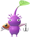 A Purple Waterside Decor Pikmin with Fishing Lure decor from Pikmin Bloom.