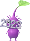 An event Purple Decor Pikmin wearing glittering 2023 New Year's glasses.