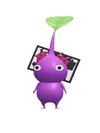 An animation of a Purple Pikmin with a Flower Card from Pikmin Bloom