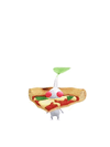 An animation of a White Pikmin with a Pizza from Pikmin Bloom