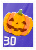 An event postcard stamp in Pikmin Bloom, for Halloween 2022.