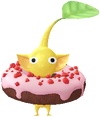 A Yellow Sweetshop Decor Pikmin with Donut decor from Pikmin Bloom.