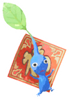 Lifelog artwork of a Blue Special Decor Pikmin with Lunar New Year Ornament: Red decor from Pikmin Bloom.