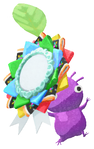 Lifelog artwork of a Purple Special Decor Pikmin with Purple Rosette decor from Pikmin Bloom.