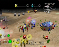 A group of Pikmin carrying a Bulbmin corpse in Green Hole.