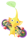 Lifelog artwork of a Yellow Special Decor Pikmin with Fingerboard decor from Pikmin Bloom.