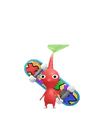 An animation of a Red Pikmin with a Fingerboard from Pikmin Bloom