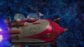 Olimar and Louie riding on the Hocotate ship, from the opening cutscene.
