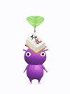 An animation of a purple Pikmin with a mahjong tile from Pikmin Bloom.