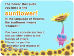 The sunflower result, from the Pikmin Bloom Flower Personality Quiz.