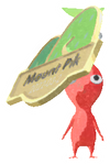 Lifelog artwork of a Red Mountain Decor Pikmin with Mountain Pin Badge decor from Pikmin Bloom.