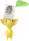 A Yellow Special Decor Pikmin with Mahjong Tile decor from Pikmin Bloom.