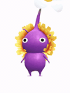 An animation of a Purple Pikmin with a Dandelion from Pikmin Bloom.