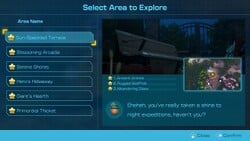 The area selection menu for night expeditions