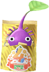 A Purple Special Decor Pikmin with 4th Anniversary Snack decor from Pikmin Bloom.