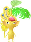 A Yellow Special Decor Pikmin with Rio Carnival decor from Pikmin Bloom.