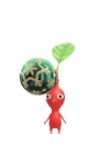 An animation of a Red Pikmin with a Ball Ornament from Pikmin Bloom.