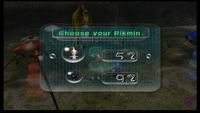The initial White and Purple Pikmin selection part of the Onion menu accessed from the ship.