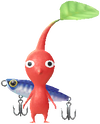 A Red Waterside Decor Pikmin with Fishing Lure decor from Pikmin Bloom.