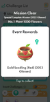 The screen for when a colored Gold Seedling is rewarded from a Special Completion Ticket.