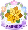 Pikmin Bloom Community Day badge, featuring artwork of a yellow poinsettia.