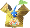 A Blue Special Decor Pikmin with 4th Anniversary Snack decor from Pikmin Bloom.