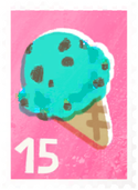 An event postcard stamp in Pikmin Bloom, for Ice Cream 2023.