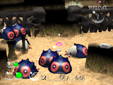 Olimar fighting seven Cloaking Burrow-nits at once.