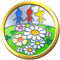 Expert Flower Badge. The badge shows 3 Pikmin and several small flowers.
