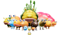 Artwork of several enemies in the grub-dog family from Pikmin 4.