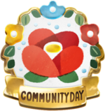 Community Day badge for Pikmin Bloom, specific to the camellia community day.