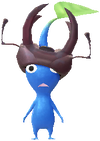A Blue Forest Decor Pikmin with Stag Beetle decor from Pikmin Bloom.