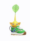 An animation of a yellow Pikmin with a sneaker keychain from Pikmin Bloom.
