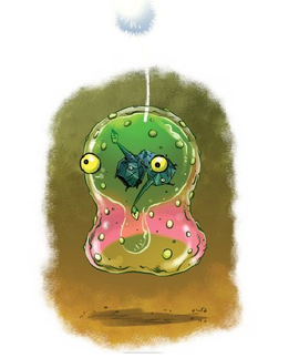 Drawing of a Medusal Slurker containing some Rock Pikmin.