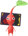 A Red Decor Pikmin in Flower Card decor. This is the texture used in the Decor Pikmin list, and doesn't reflect the 6 different card designs this Decor Pikmin can have.